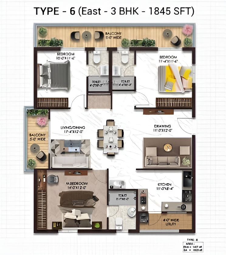 3 BHK West Facing